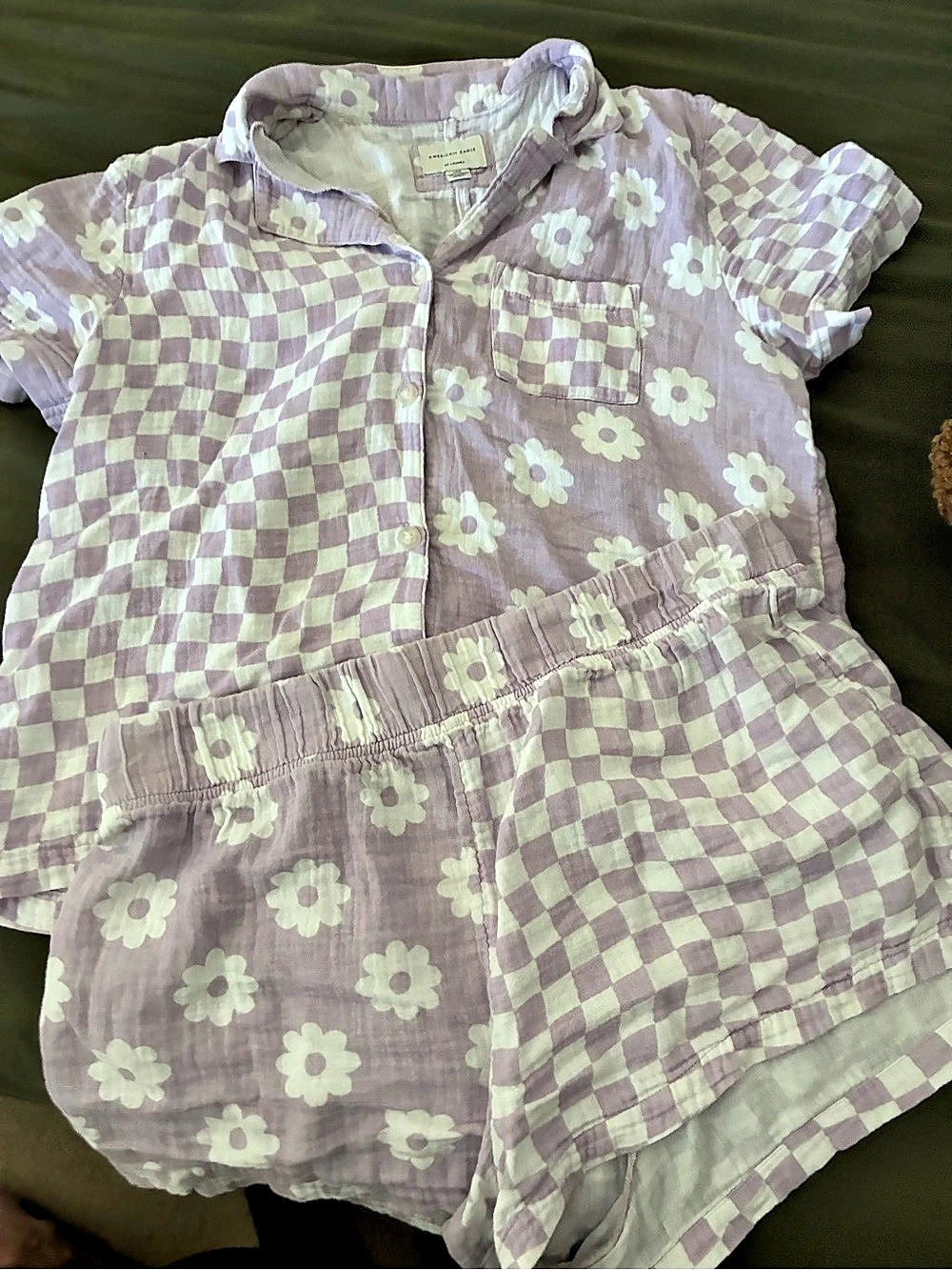 American Eagle Checkered Matching PJ Set Purple & White Size Large